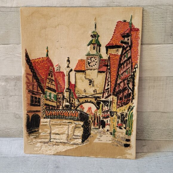 Vintage Rothenburg Ob Der Tauber Hand-Embroidered Wall Art - Picture 1 of 7